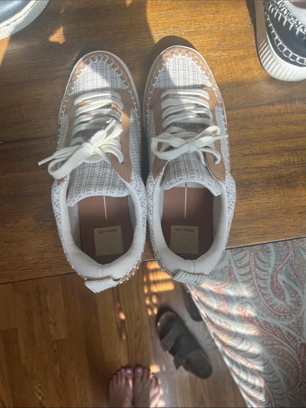 Dolce Vita White and Tan Knit Lace-Up Sneakers